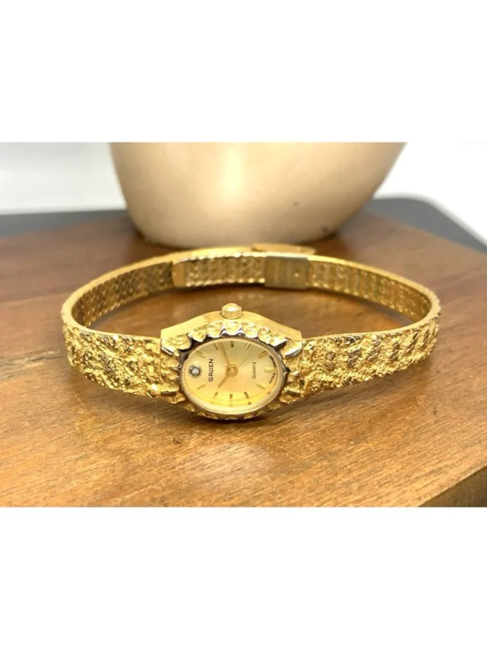 Gruen Women's Watch GR4485 Quartz Gold Dial Oval Stainless Steel Band 17mm